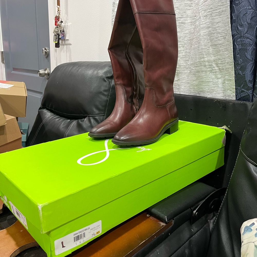 Elegant Brown Leather Tall Boots